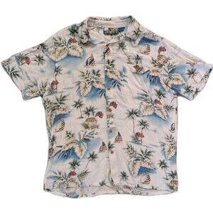 Campia Hawaiian Shirt Men’s Large Palm Tree Sailboat Rayon Aloha Button Up USA